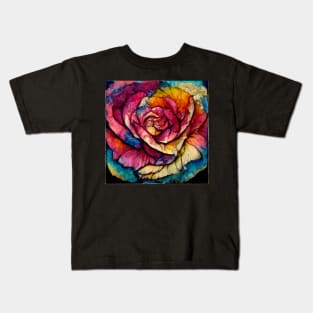 Rainbow Rose Floral Flower Kids T-Shirt